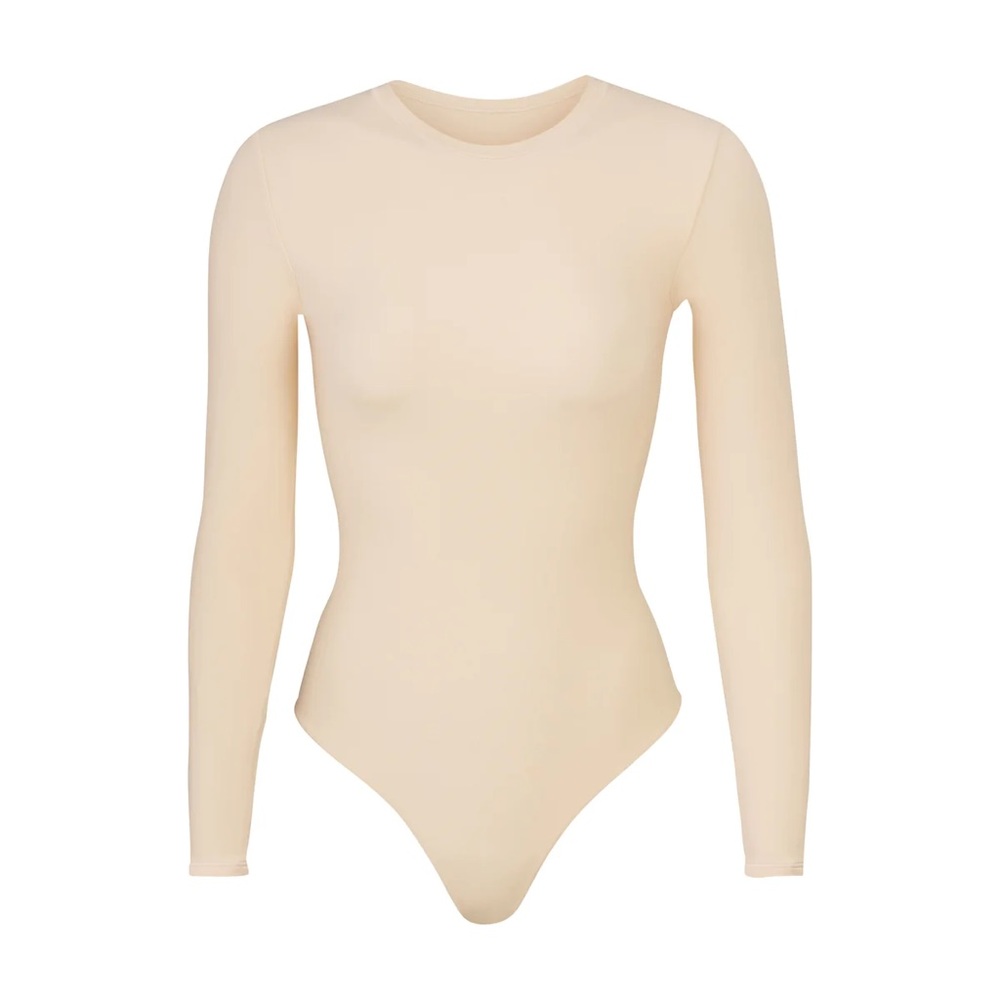 Skims Fits Everybody Long Sleeve Crew Neck Bodysuit in Sand